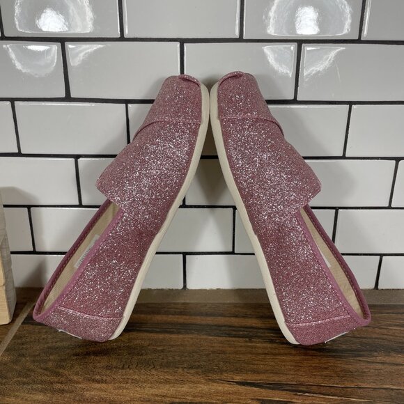 Toms Classic Womens Size 5.5 Shoes Rose Glow Iridescent Glitter Slip On Flats - Picture 5 of 13